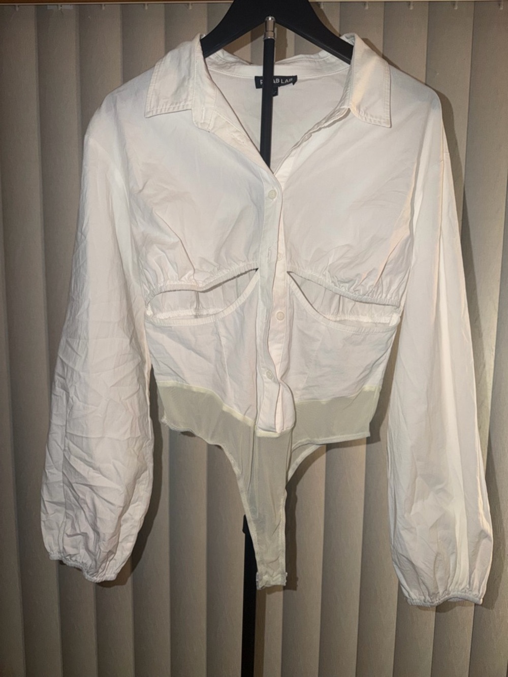 Cropped White Button-Front Bodysuit Top